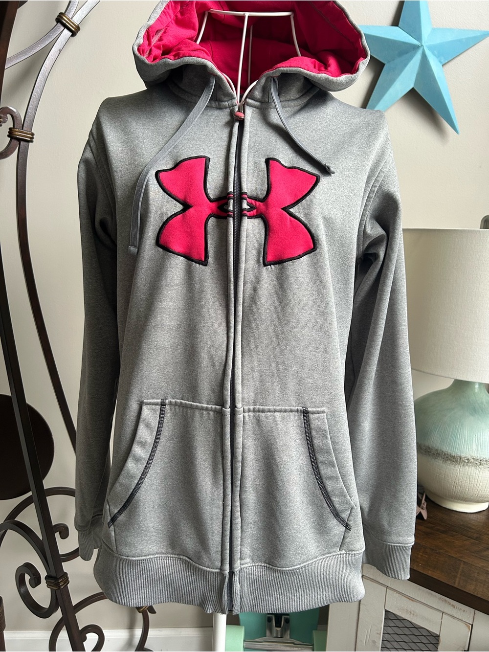 Under Armour Women’s Gray Full-Zip Hoodie with Pink Logo